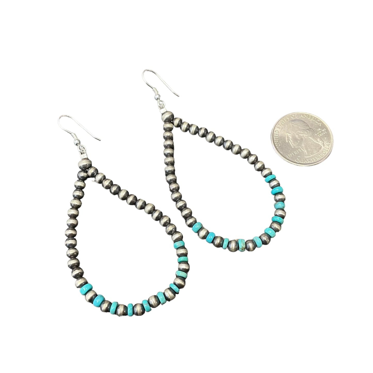 Blue Turquoise Desert Pearl Bead Dangle Earrings Sterling Silver