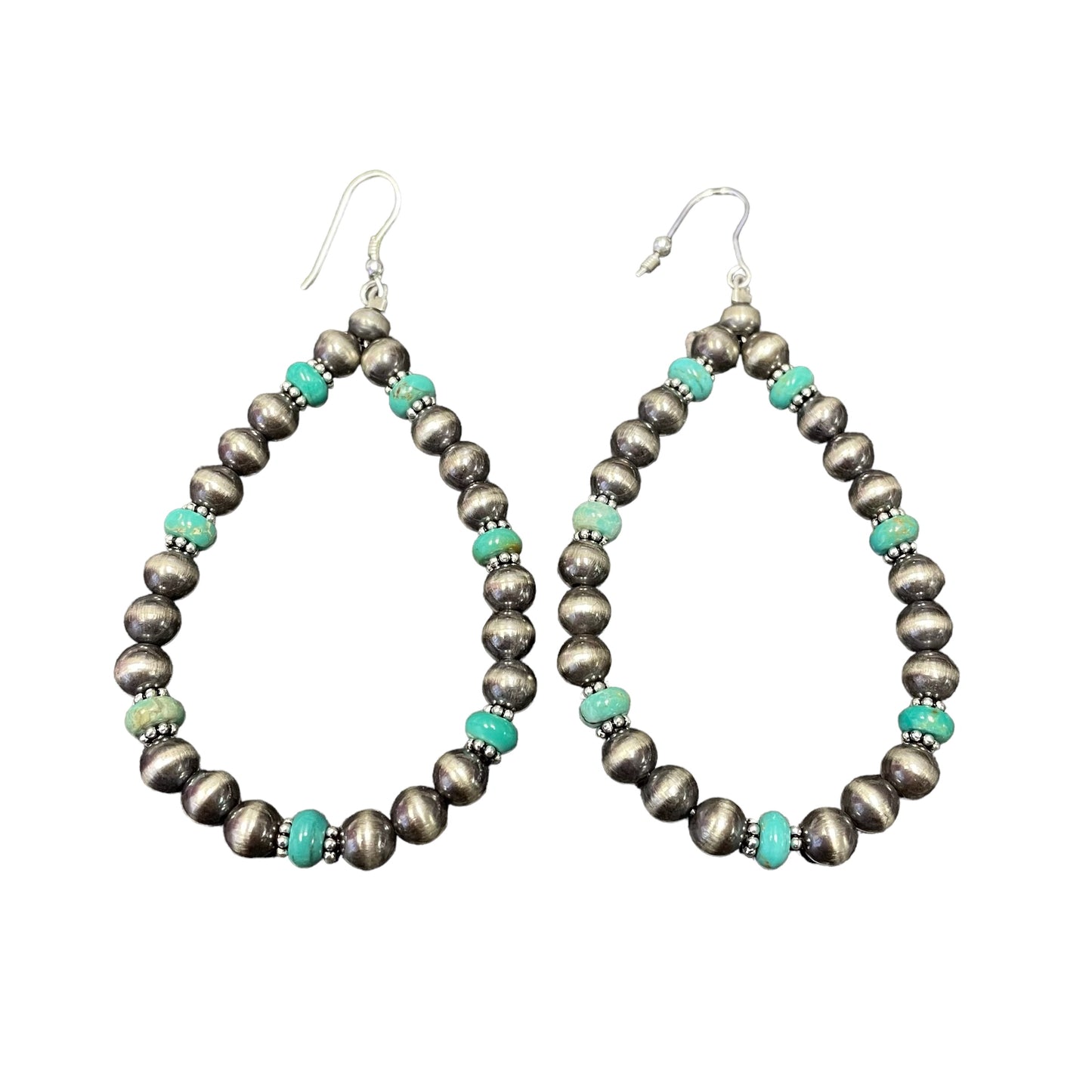 Blue Turquoise Desert Pearl Bead Dangle Earrings Sterling Silver
