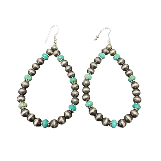 Blue Turquoise Desert Pearl Bead Dangle Earrings Sterling Silver