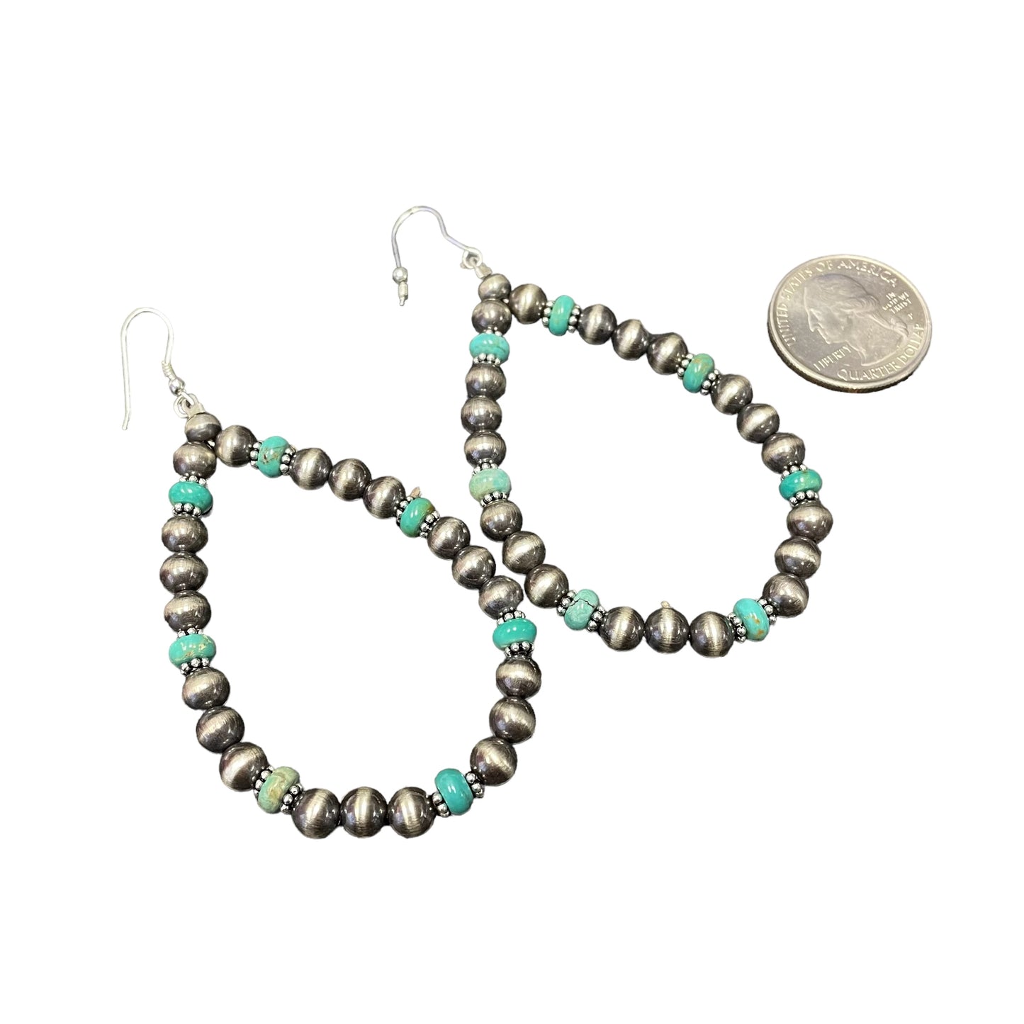 Blue Turquoise Desert Pearl Bead Dangle Earrings Sterling Silver