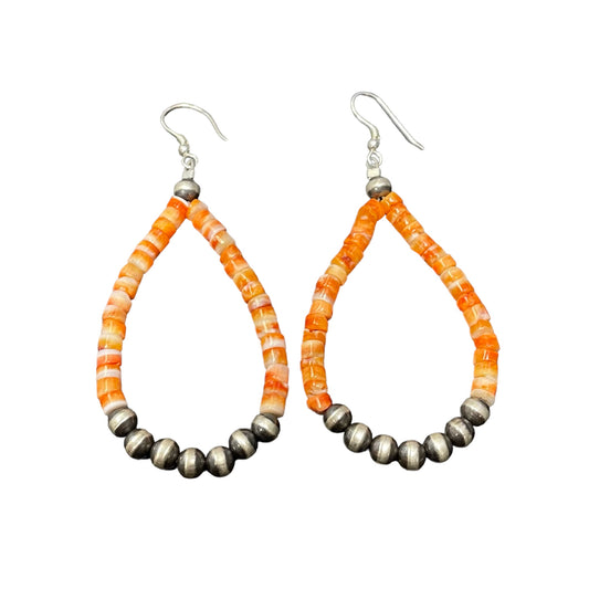 Orange Spiny Oyster Desert Pearl Bead Dangle Earrings Sterling Silver