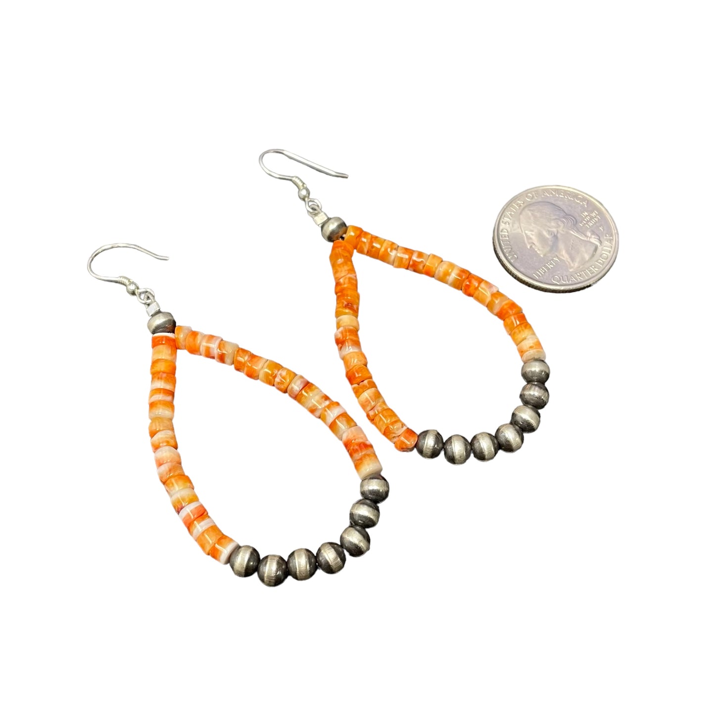 Orange Spiny Oyster Desert Pearl Bead Dangle Earrings Sterling Silver