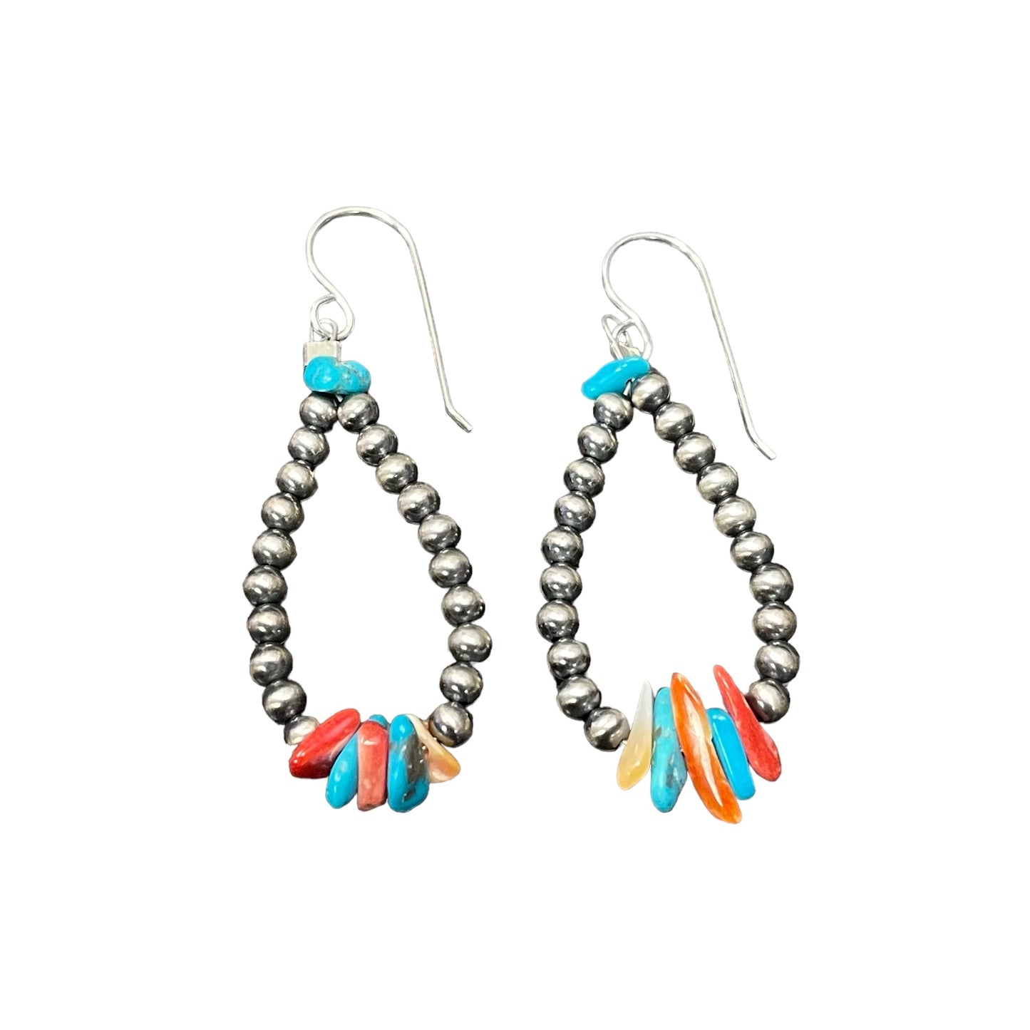 Turquoise & Spiny Oyster Desert Pearl Bead Earrings Sterling Silver