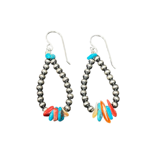 Turquoise & Spiny Oyster Desert Pearl Bead Earrings Sterling Silver