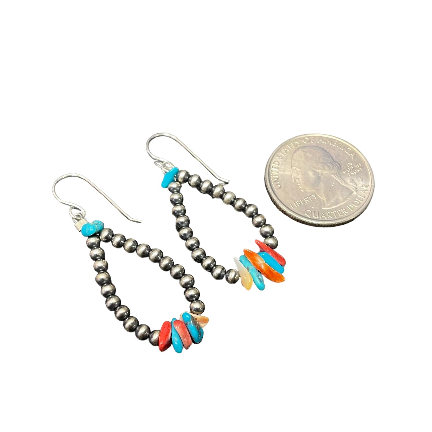 Turquoise & Spiny Oyster Desert Pearl Bead Earrings Sterling Silver