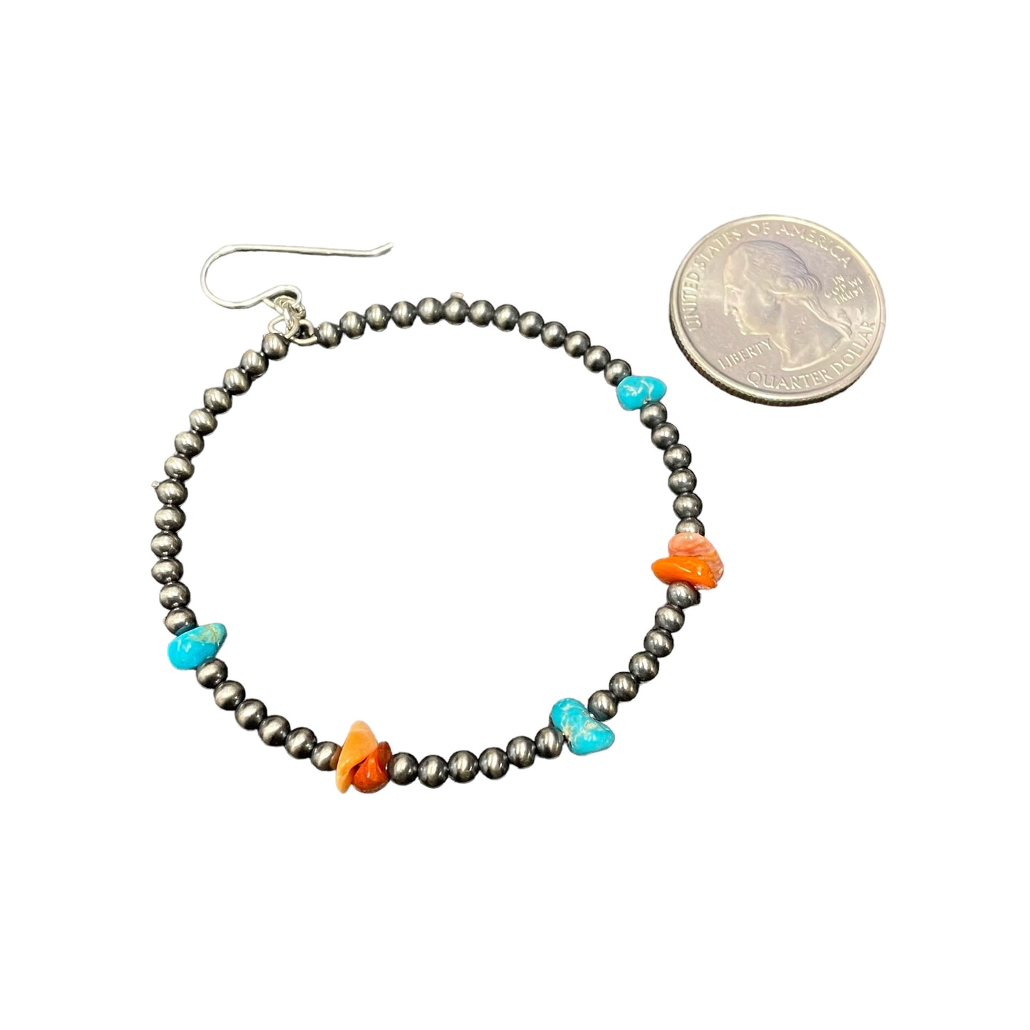 Turquoise & Spiny Oyster Desert Pearl Bead Hoop Earrings Sterling Silver