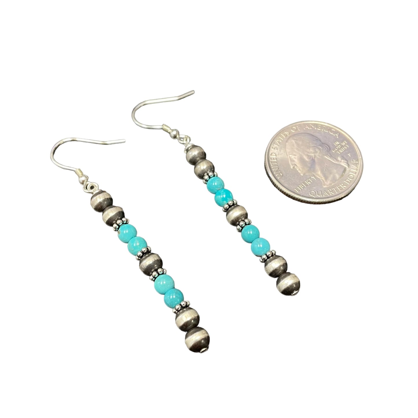 Blue Turquoise Desert Pearl Bead Dangle Earrings Sterling Silver