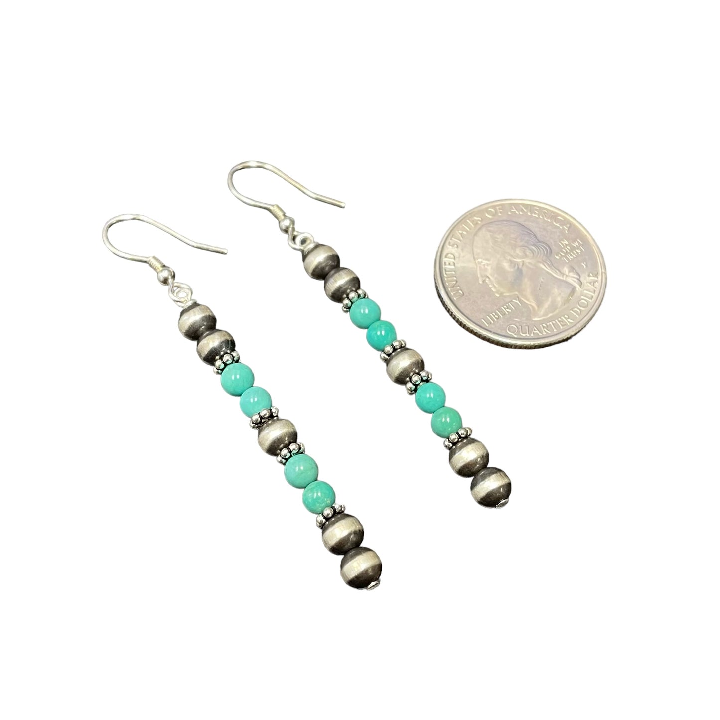 Green Turquoise Desert Pearl Bead Dangle Earrings Sterling Silver
