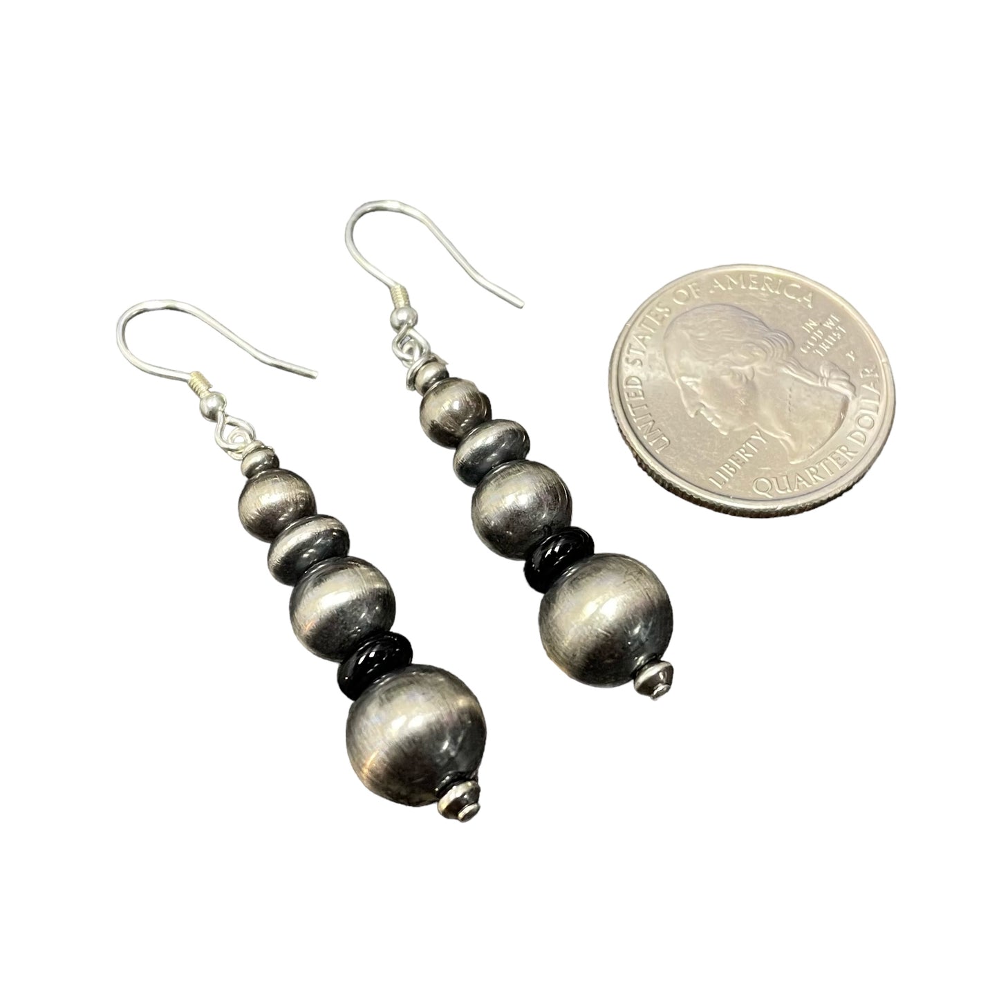 Onyx Desert Pearl Bead Dangle Earrings Sterling Silver