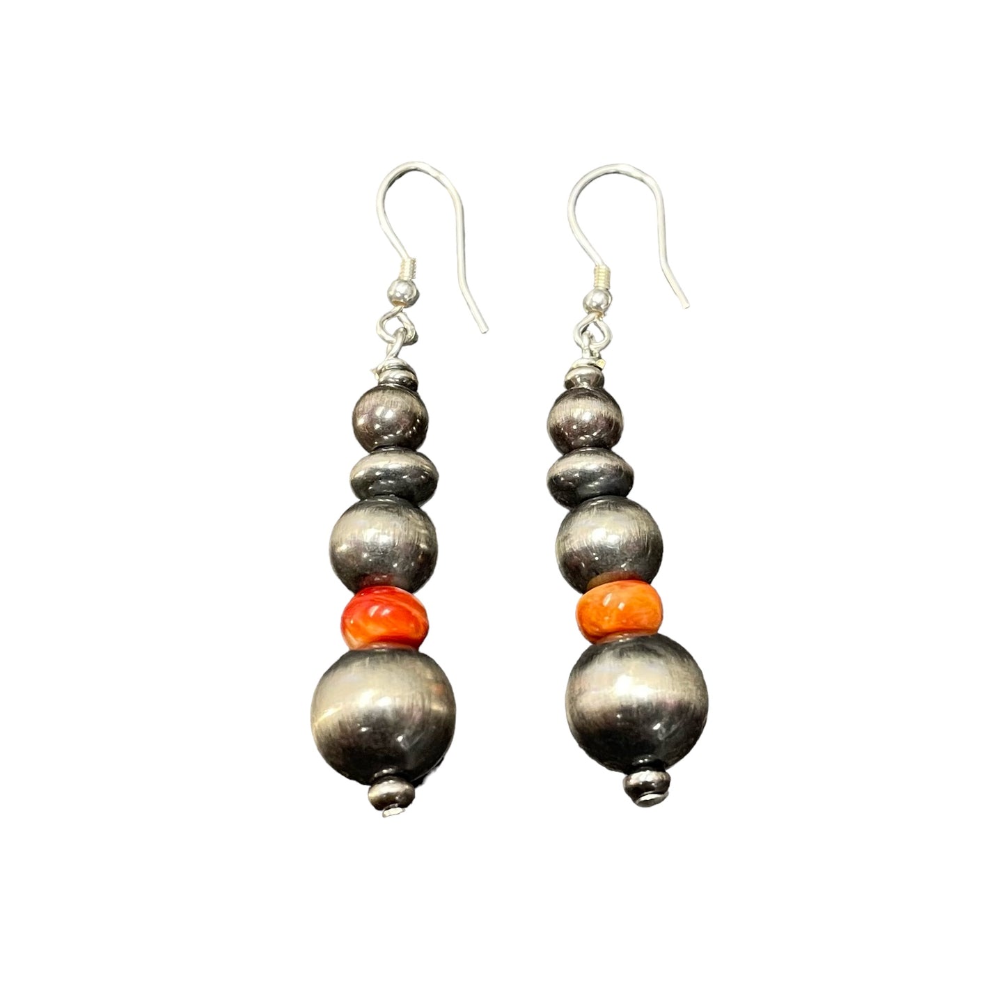 Orange Spiny Oyster Desert Pearl Bead Dangle Earrings Sterling Silver