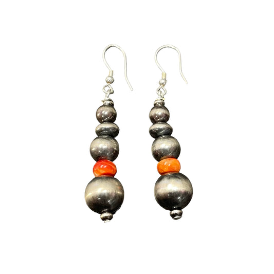 Orange Spiny Oyster Desert Pearl Bead Dangle Earrings Sterling Silver