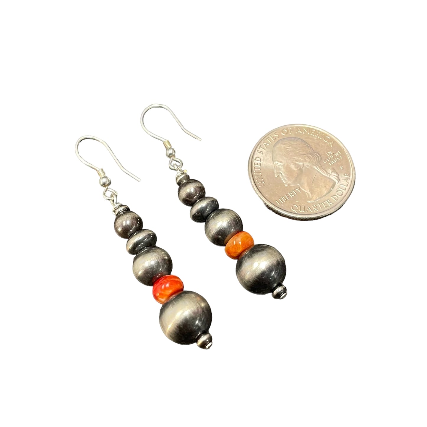 Orange Spiny Oyster Desert Pearl Bead Dangle Earrings Sterling Silver