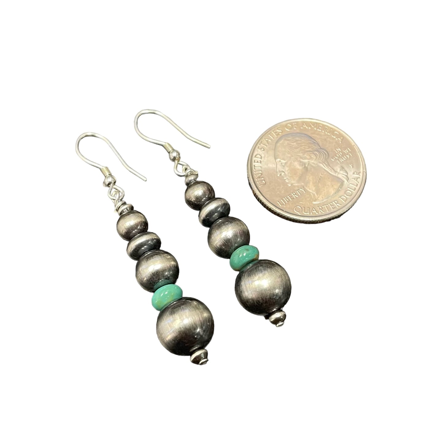 Green Turquoise Desert Pearl Bead Dangle Earrings Sterling Silver