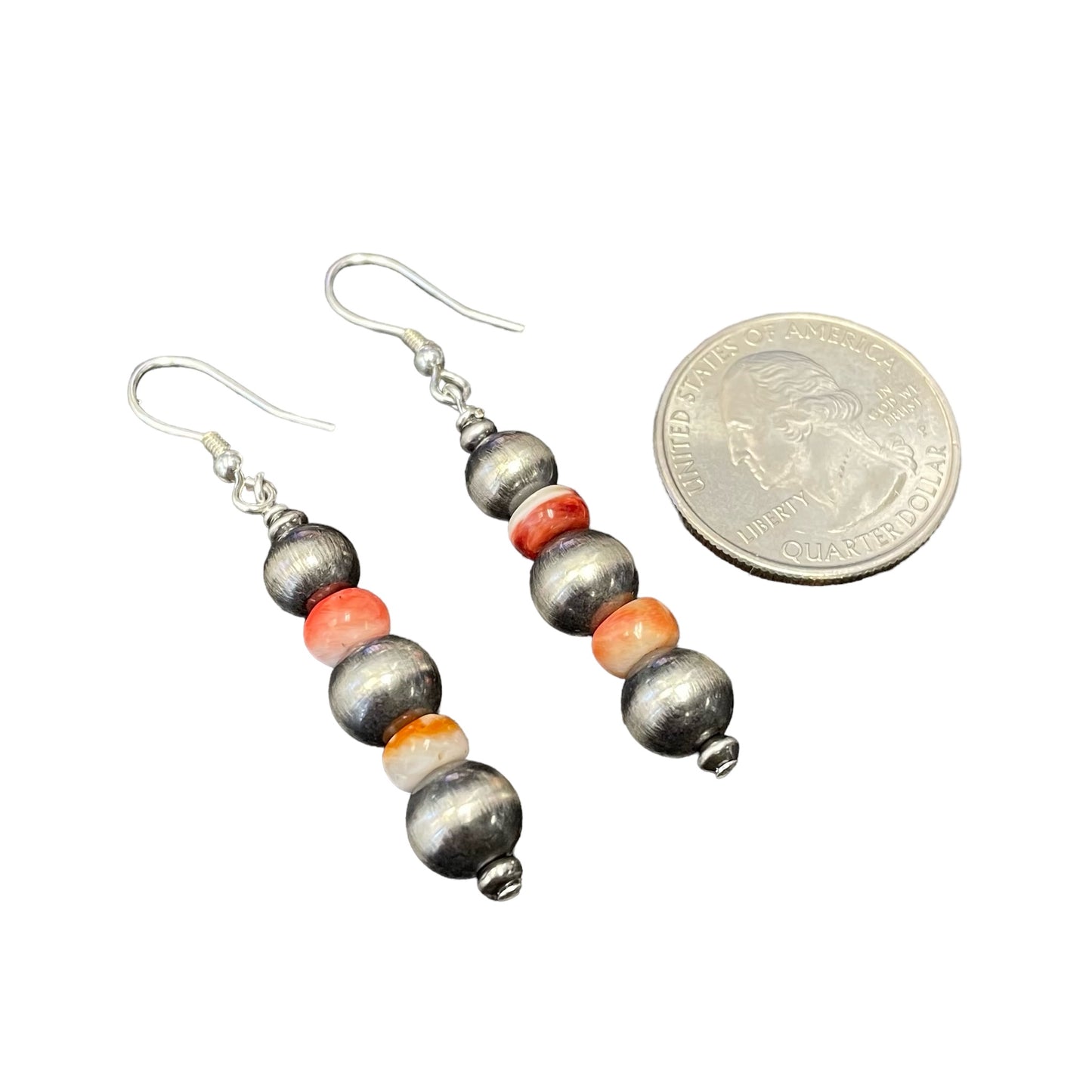 Orange Spiny Oyster Desert Pearl Bead Dangle Earrings Sterling Silver