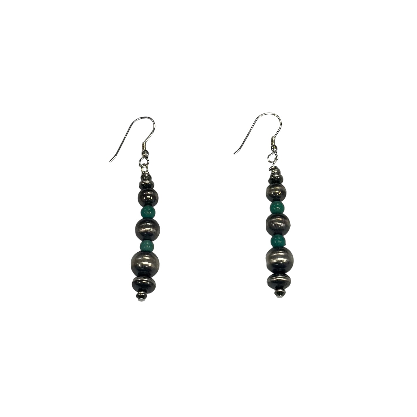 Green Turquoise Navajo Pearl Bead Dangle Earrings Sterling Silver