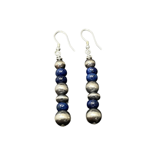 Lapis Desert Pearl Bead Dangle Earrings Sterling Silver