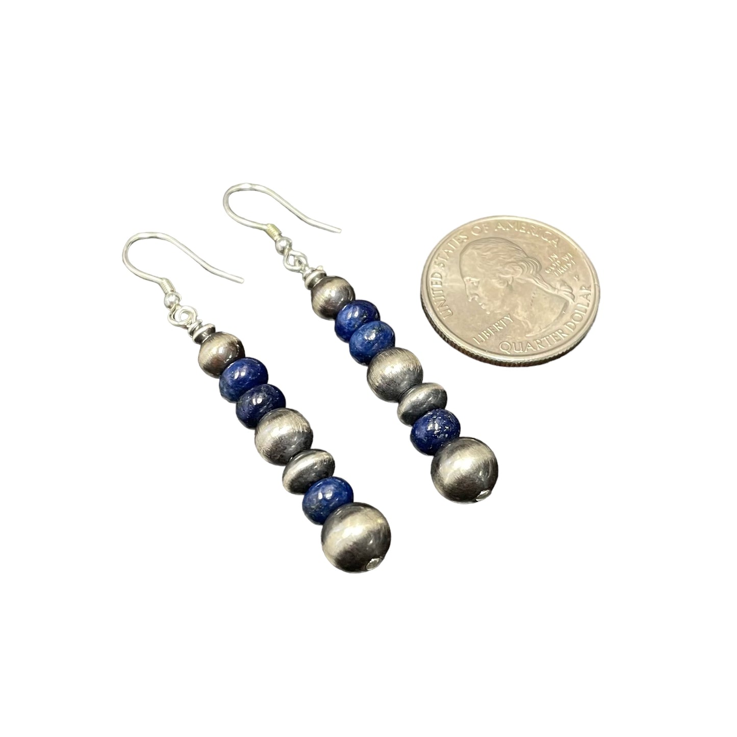 Lapis Desert Pearl Bead Dangle Earrings Sterling Silver