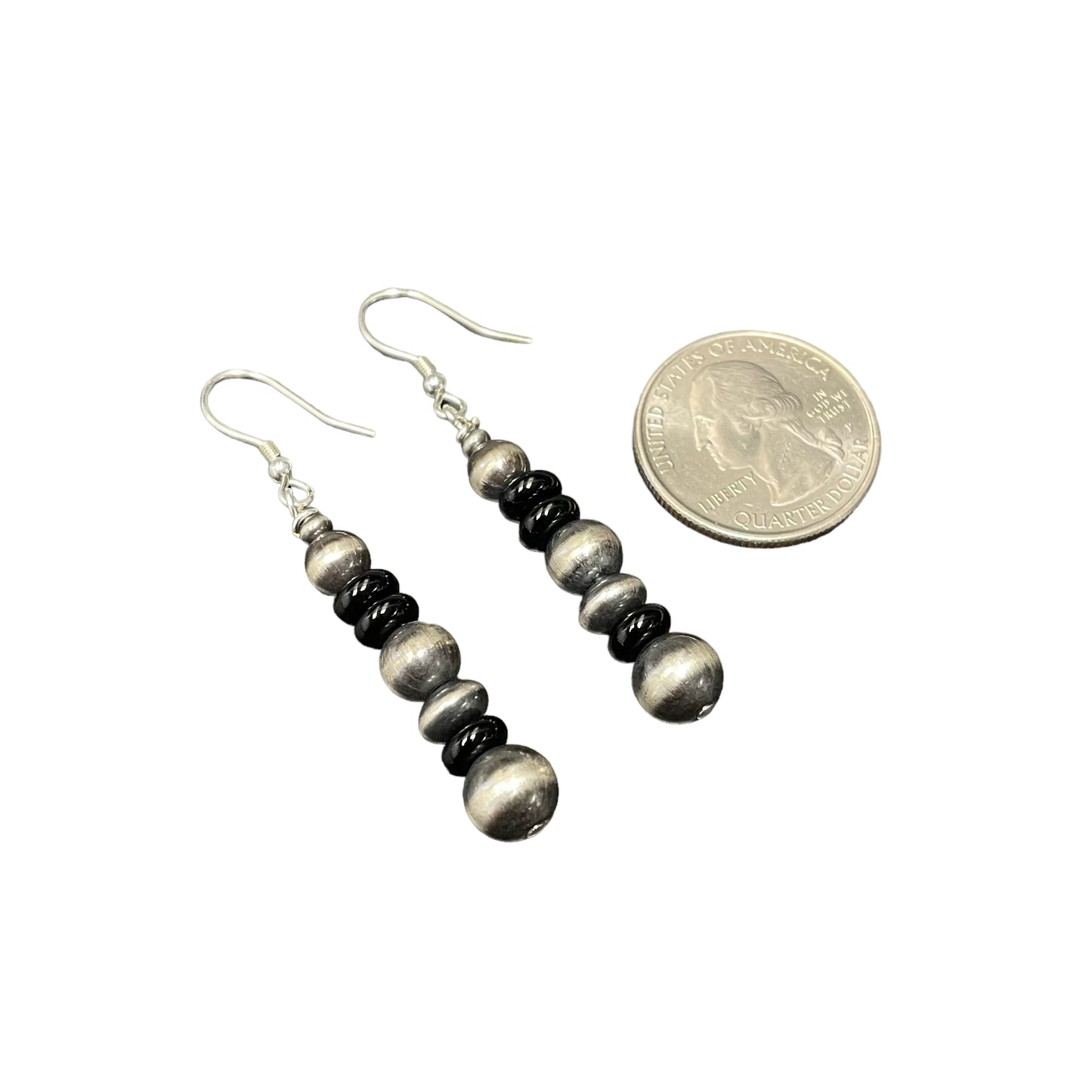Onyx Desert Pearl Bead Dangle Earrings Sterling Silver