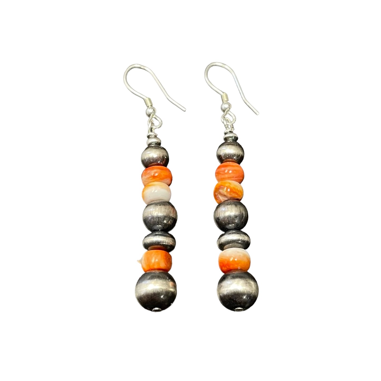 Orange Spiny Oyster Desert Pearl Bead Dangle Earrings Sterling Silver