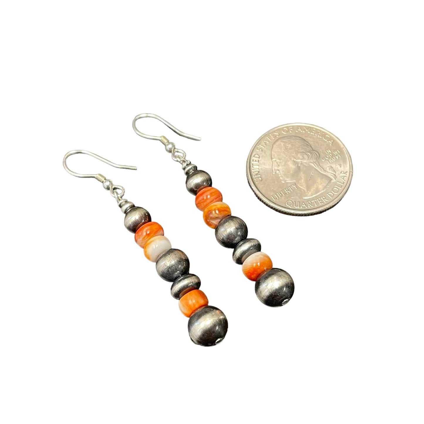 Orange Spiny Oyster Desert Pearl Bead Dangle Earrings Sterling Silver