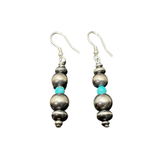 Blue Turquoise Desert Pearl Bead Dangle Earrings Sterling Silver