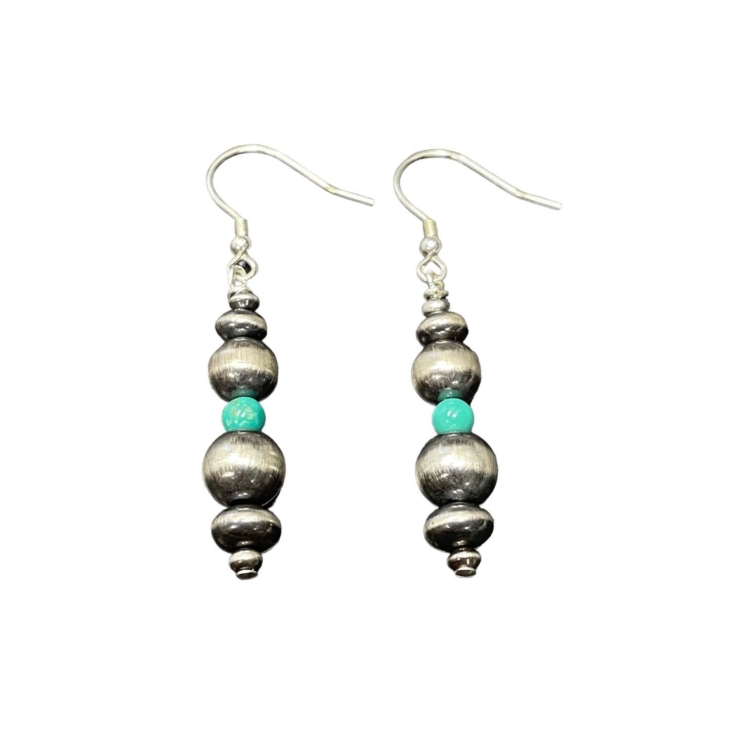 Green Turquoise Desert Pearl Bead Dangle Earrings Sterling Silver