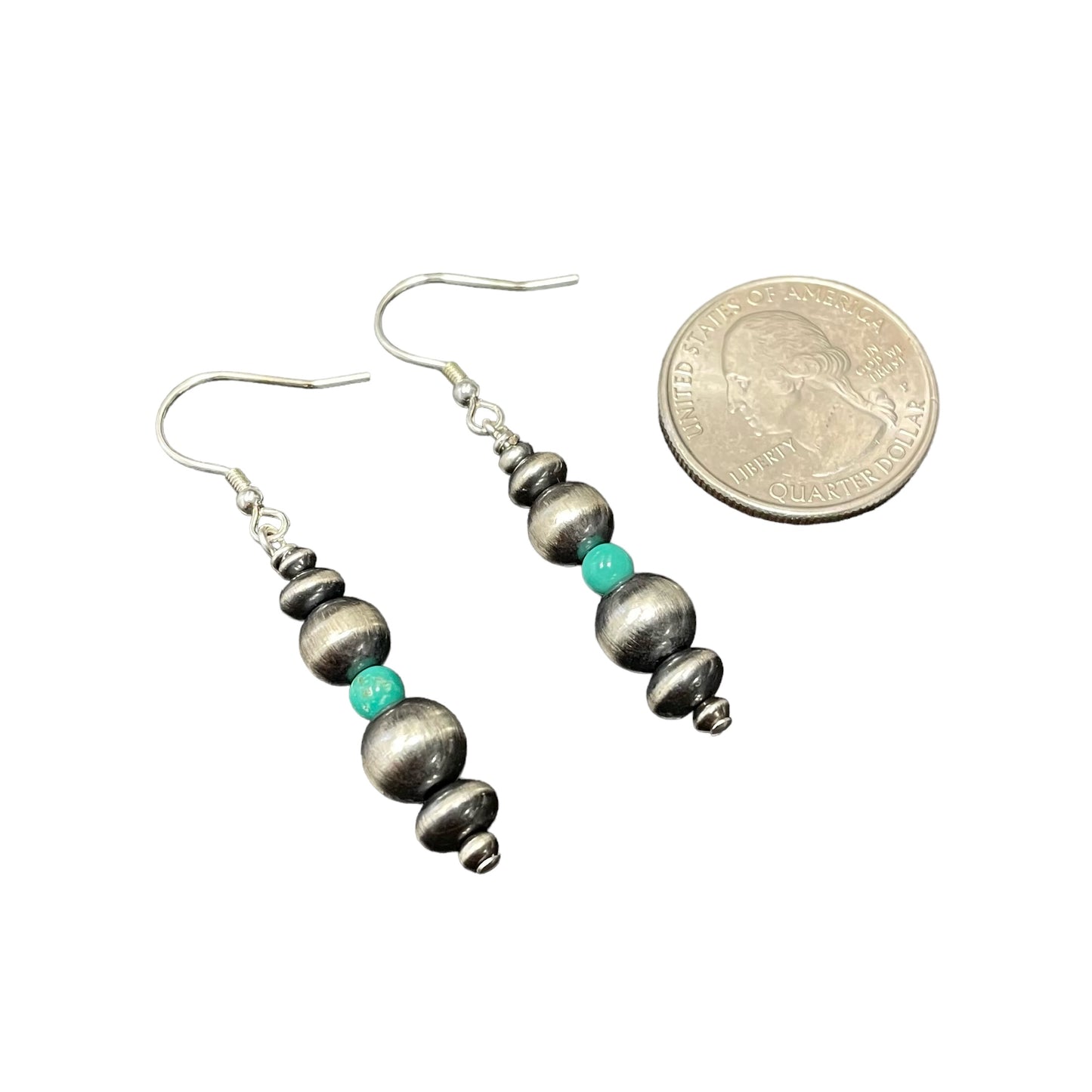 Green Turquoise Desert Pearl Bead Dangle Earrings Sterling Silver