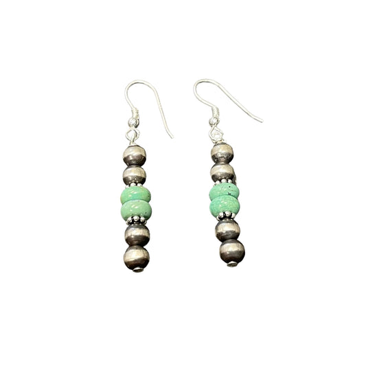 Green Turquoise Desert Pearl Bead Dangle Earrings Sterling Silver