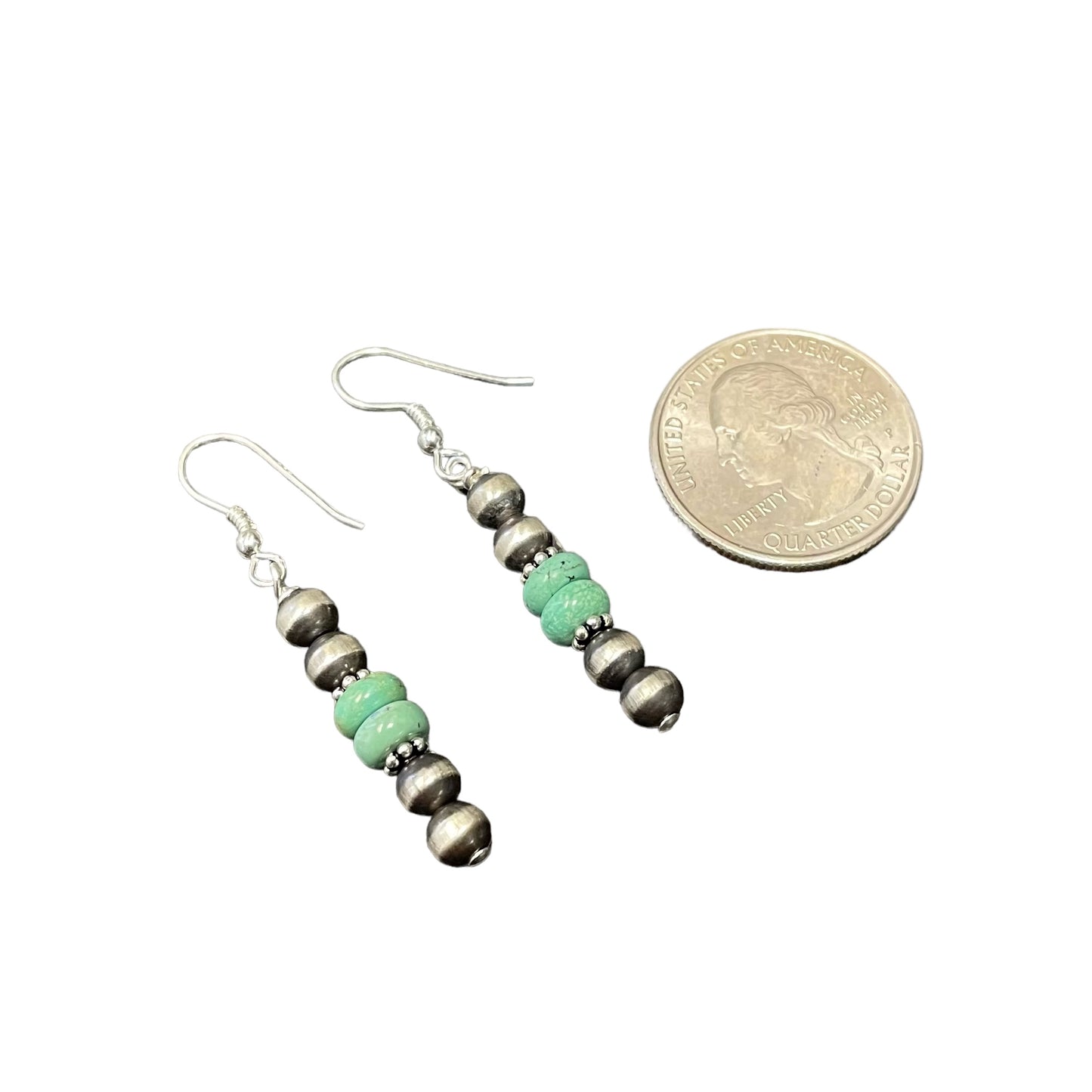 Green Turquoise Desert Pearl Bead Dangle Earrings Sterling Silver
