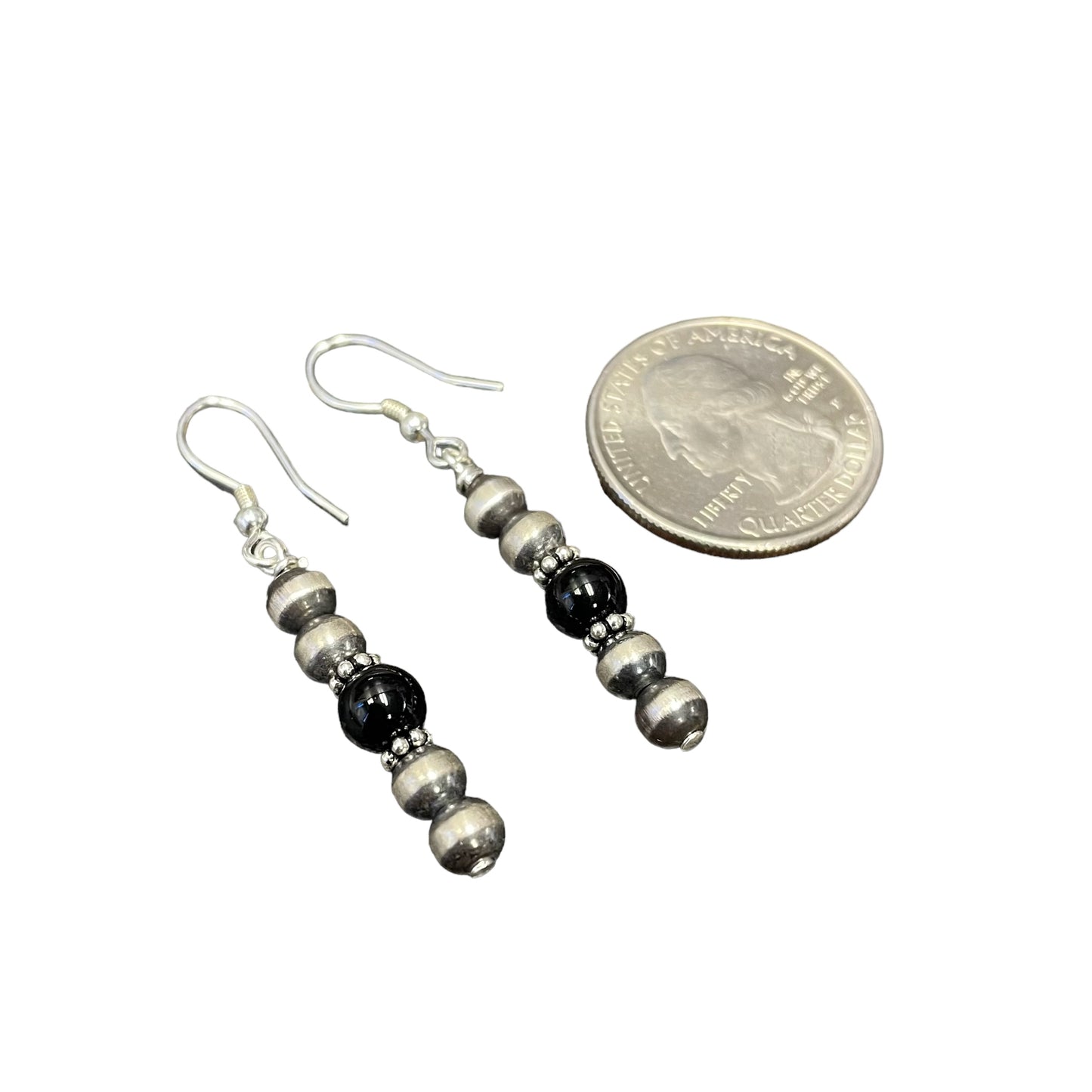 Onyx Desert Pearl Bead Dangle Earrings Sterling Silver