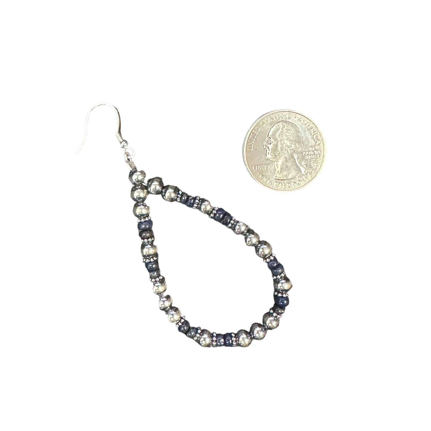 Lapis Desert Pearl Bead Dangle Earrings Sterling Silver