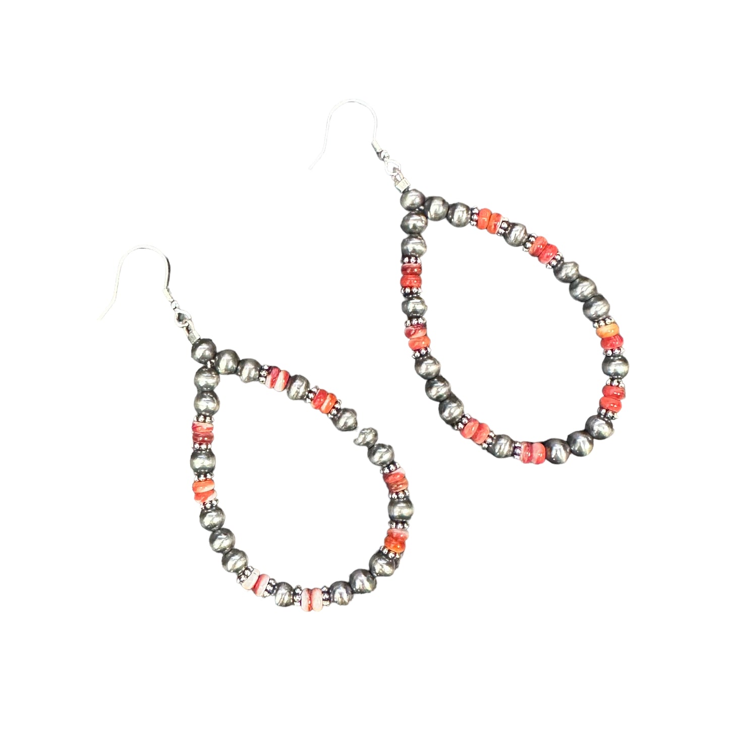 Red Spiny Oyster Desert Pearl Bead Dangle Earrings Sterling Silver