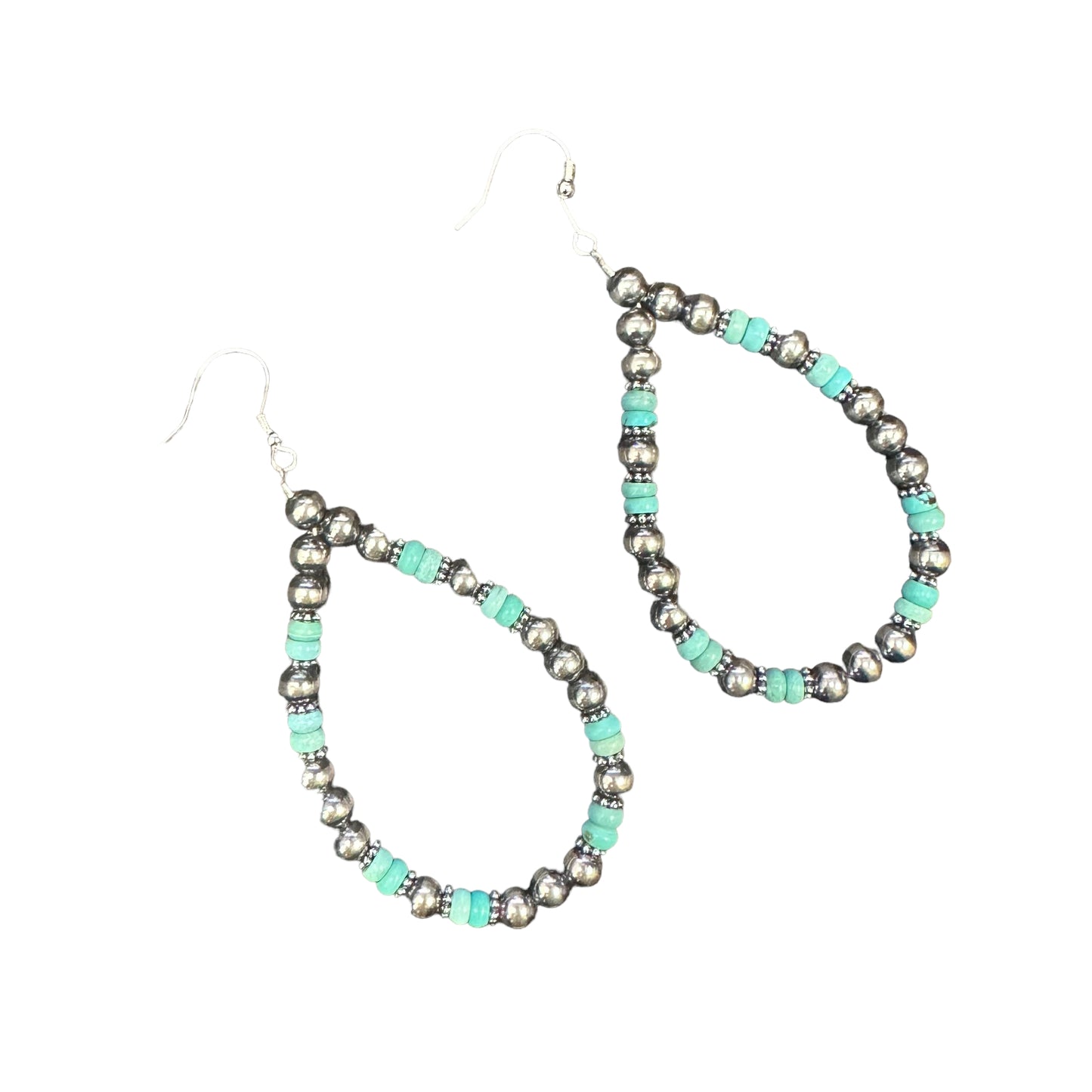 Blue Turquoise Desert Pearl Bead Dangle Loop Earrings Sterling Silver