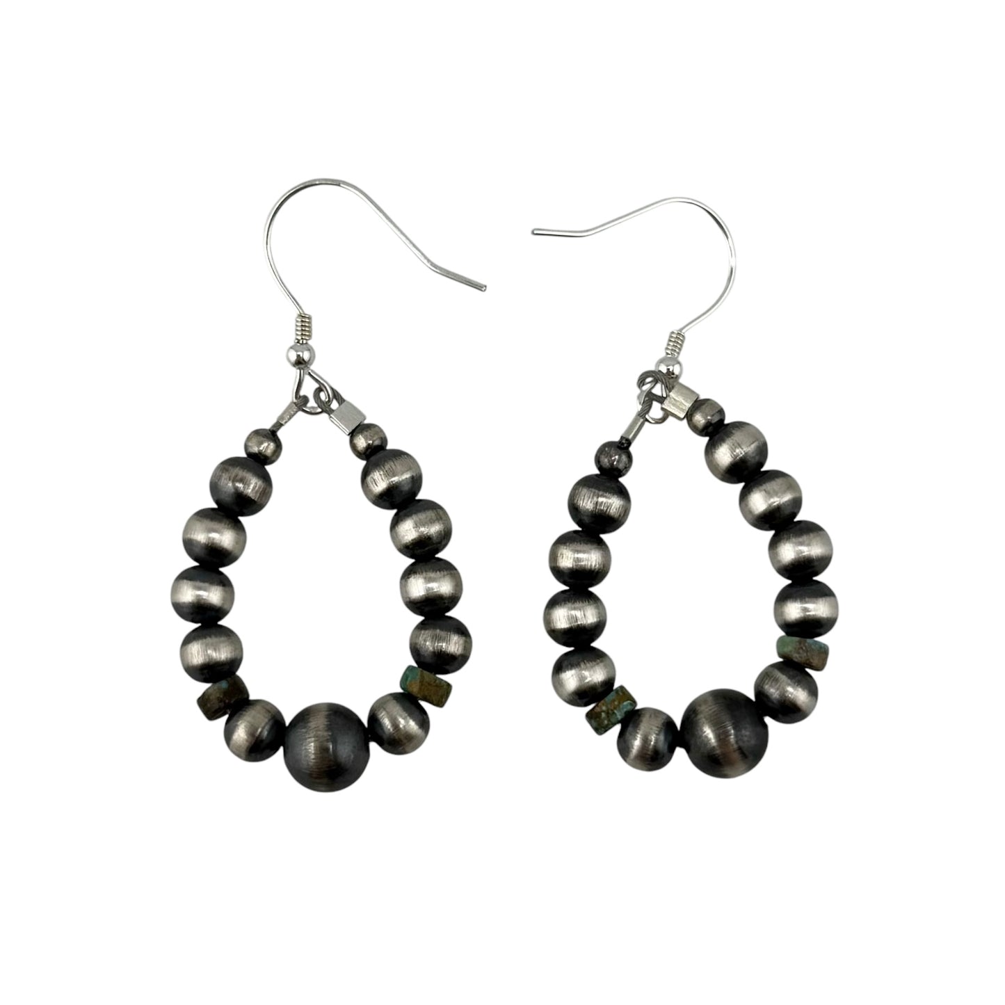 Green Turquoise Desert Pearl Bead Dangle Loop Earrings Sterling Silver