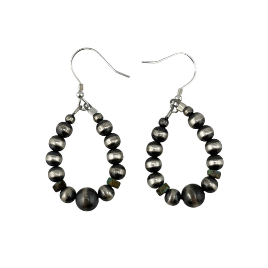 Green Turquoise Desert Pearl Bead Dangle Loop Earrings Sterling Silver