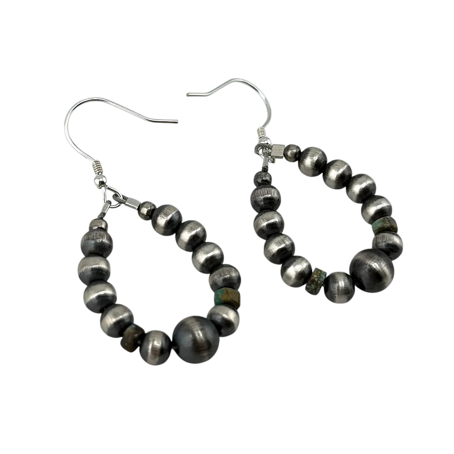 Green Turquoise Desert Pearl Bead Dangle Loop Earrings Sterling Silver