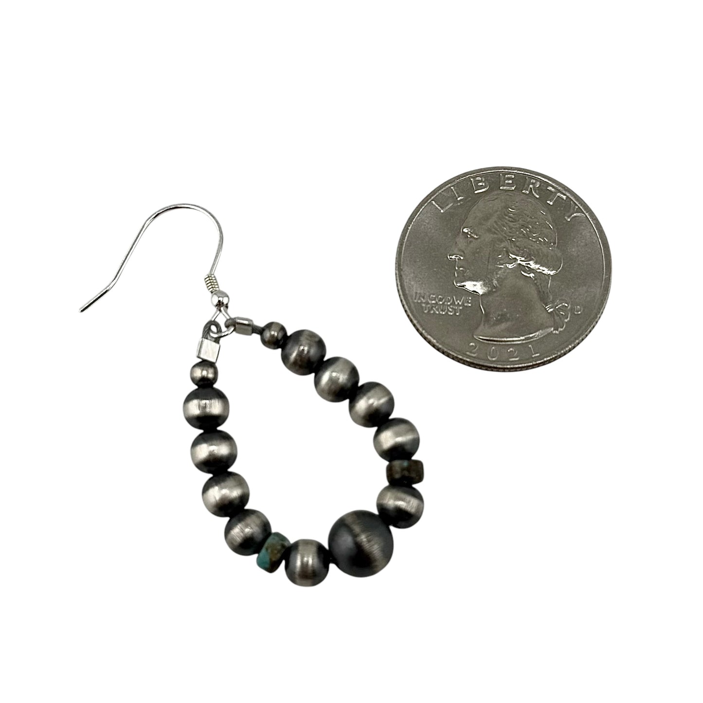 Green Turquoise Desert Pearl Bead Dangle Loop Earrings Sterling Silver