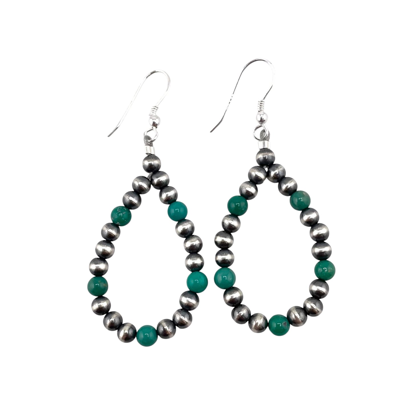 Green Turquoise Desert Pearl Bead Dangle Loop Earrings Sterling Silver
