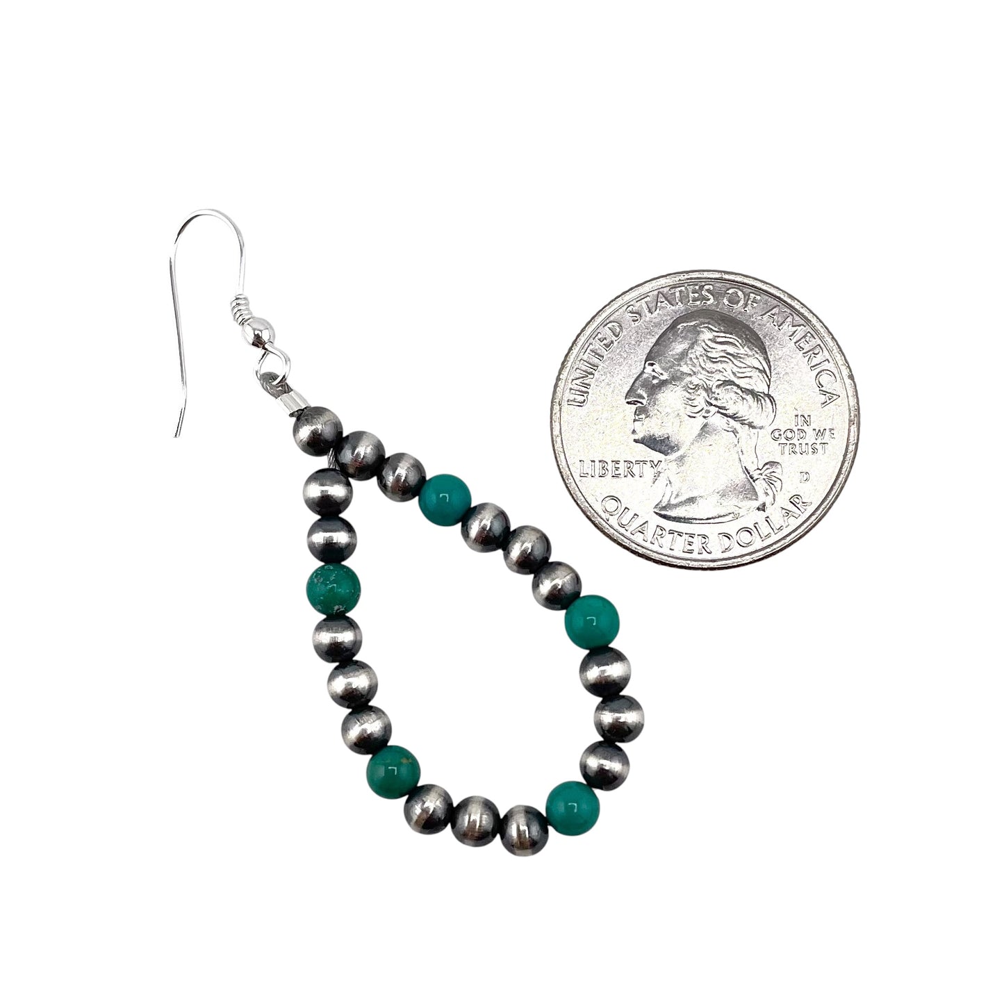 Green Turquoise Desert Pearl Bead Dangle Loop Earrings Sterling Silver