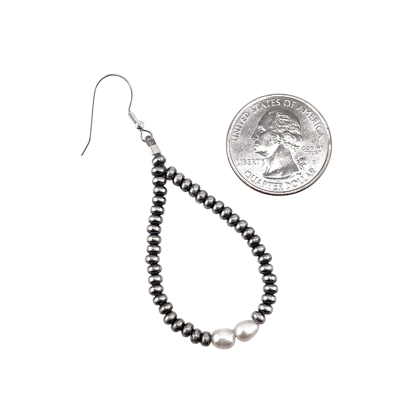 Desert Pearls & White Pearl Saucer Bead Tear Drop Dangle Earrings Silver