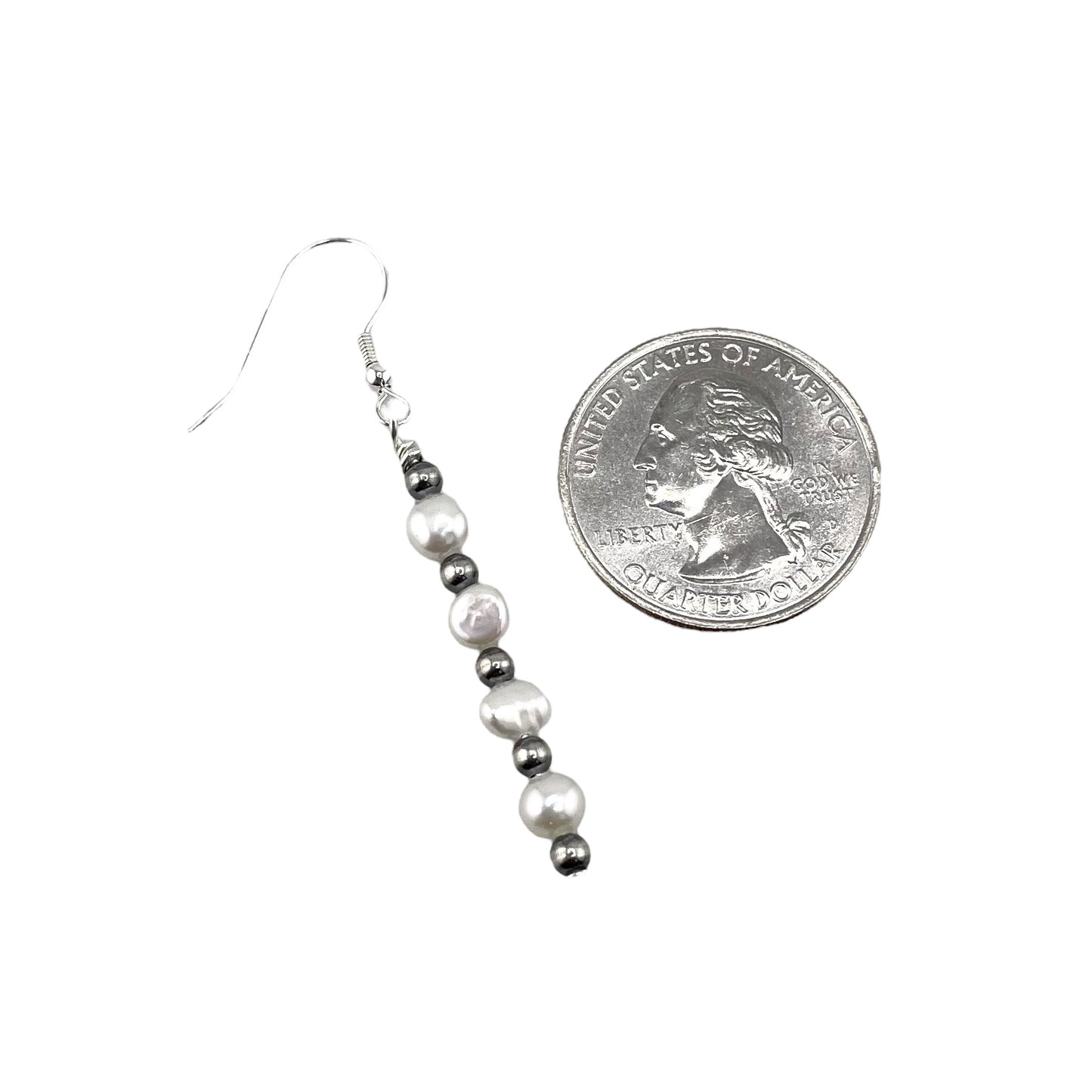 Desert Pearls & White Pearl Bead Stick Dangle Earrings Sterling Silver