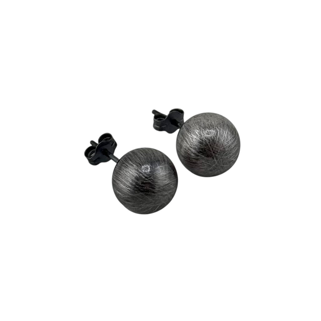 Navajo Pearl Oxidized Bead Stud Post Earrings Sterling Silver - Available in 4mm to 12mm