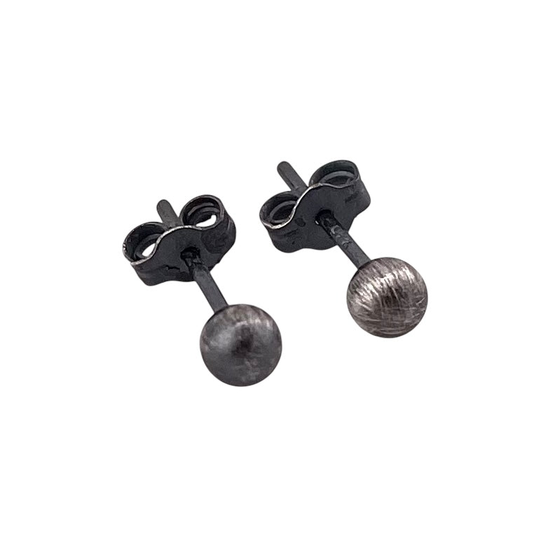 Navajo Pearl Oxidized Bead Stud Post Earrings Sterling Silver - Available in 4mm to 12mm