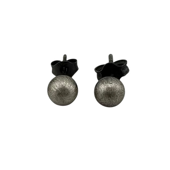 Navajo Pearl Oxidized Bead Stud Post Earrings Sterling Silver - Available in 4mm to 12mm