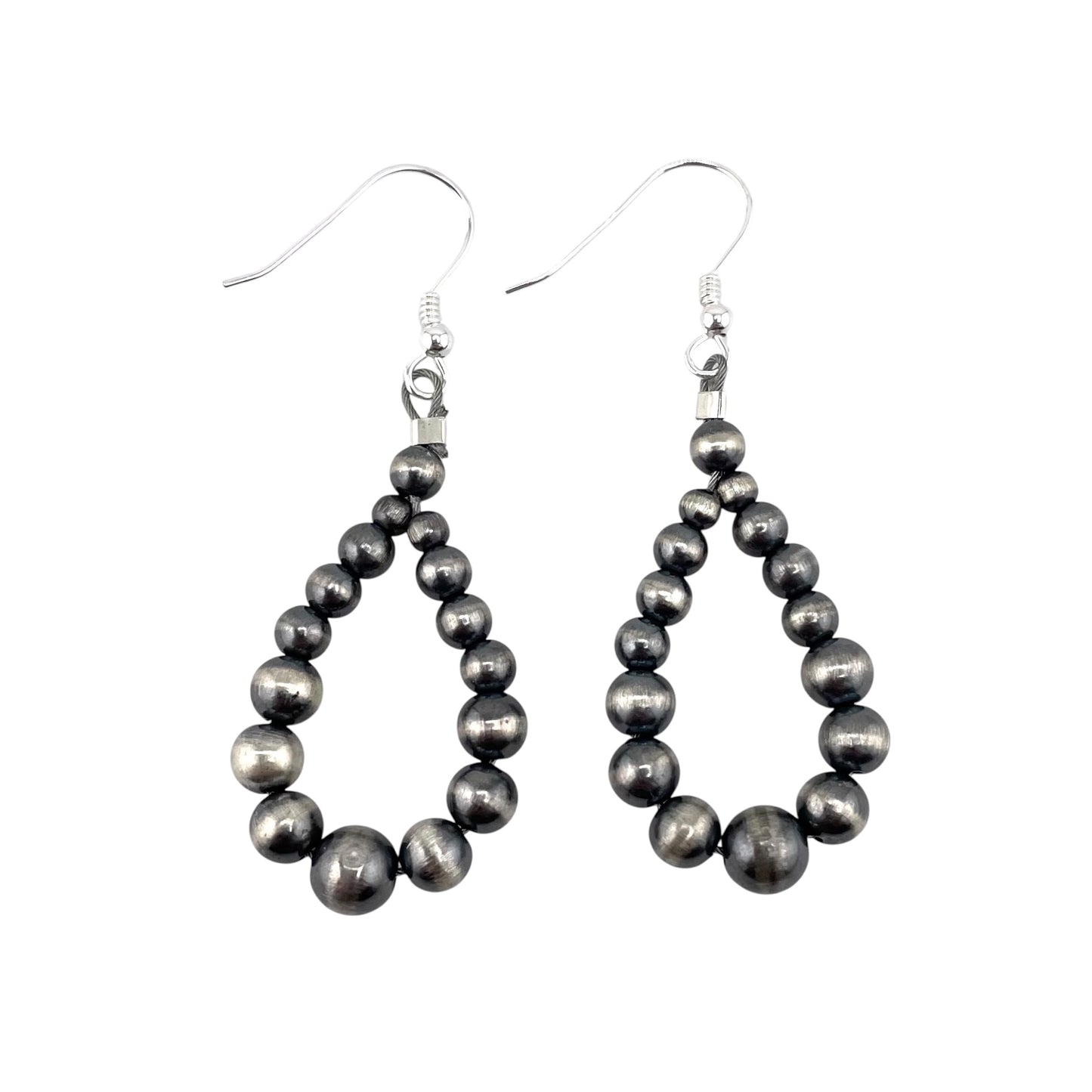 Desert Pearl Bead Dangle Loop Earrings Sterling Silver