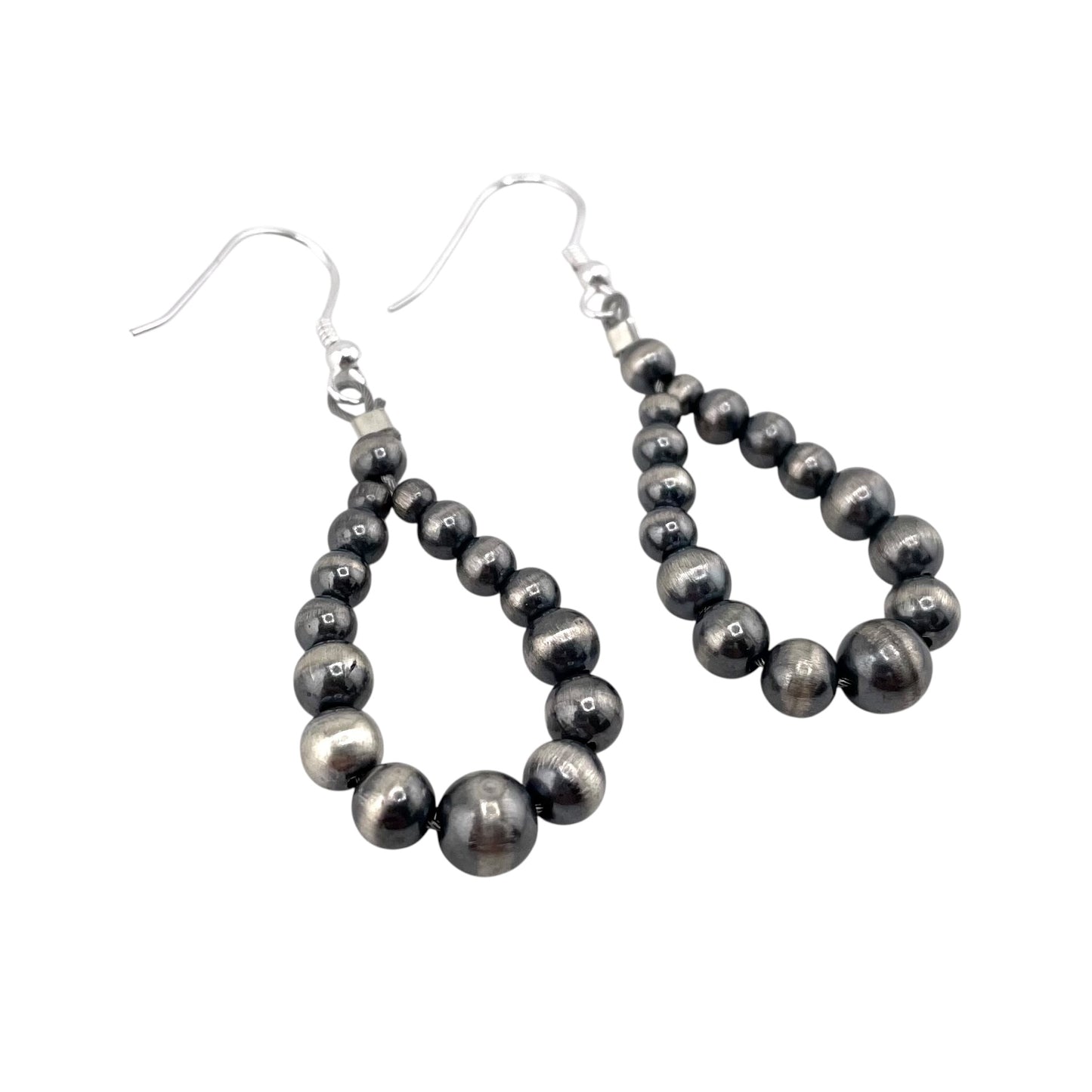 Desert Pearl Bead Dangle Loop Earrings Sterling Silver