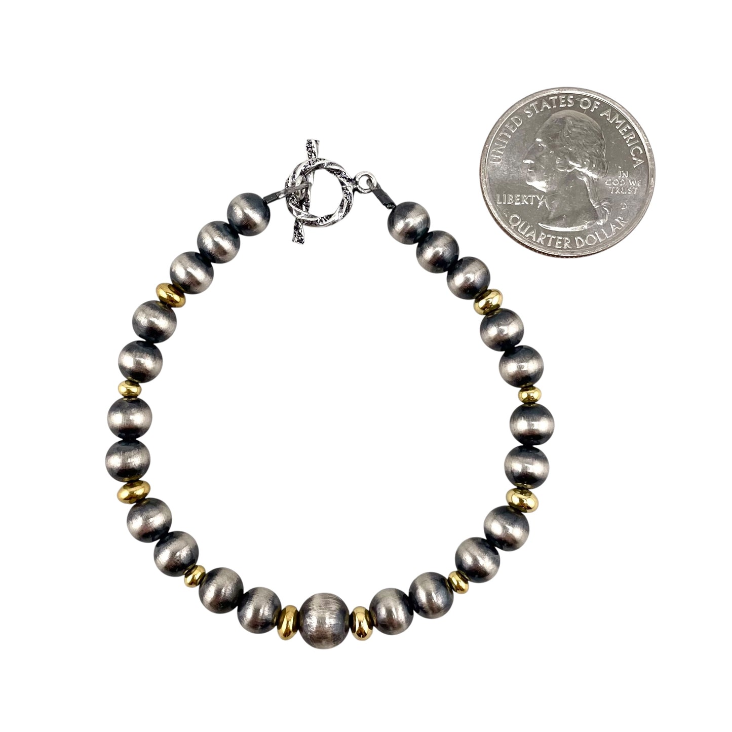 Desert Pearl Mixed Bead Toggle Bracelet Sterling Silver & 12K Gold Filled