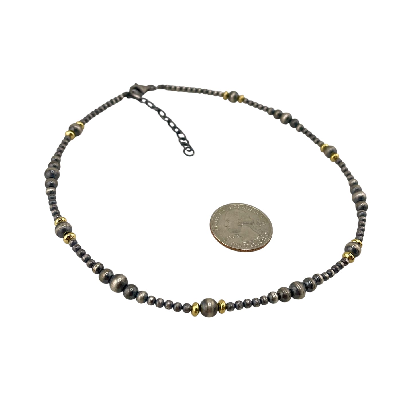 Desert Pearl Mix Graduated Bead Necklace Sterling Silver & 12K Gold Filled