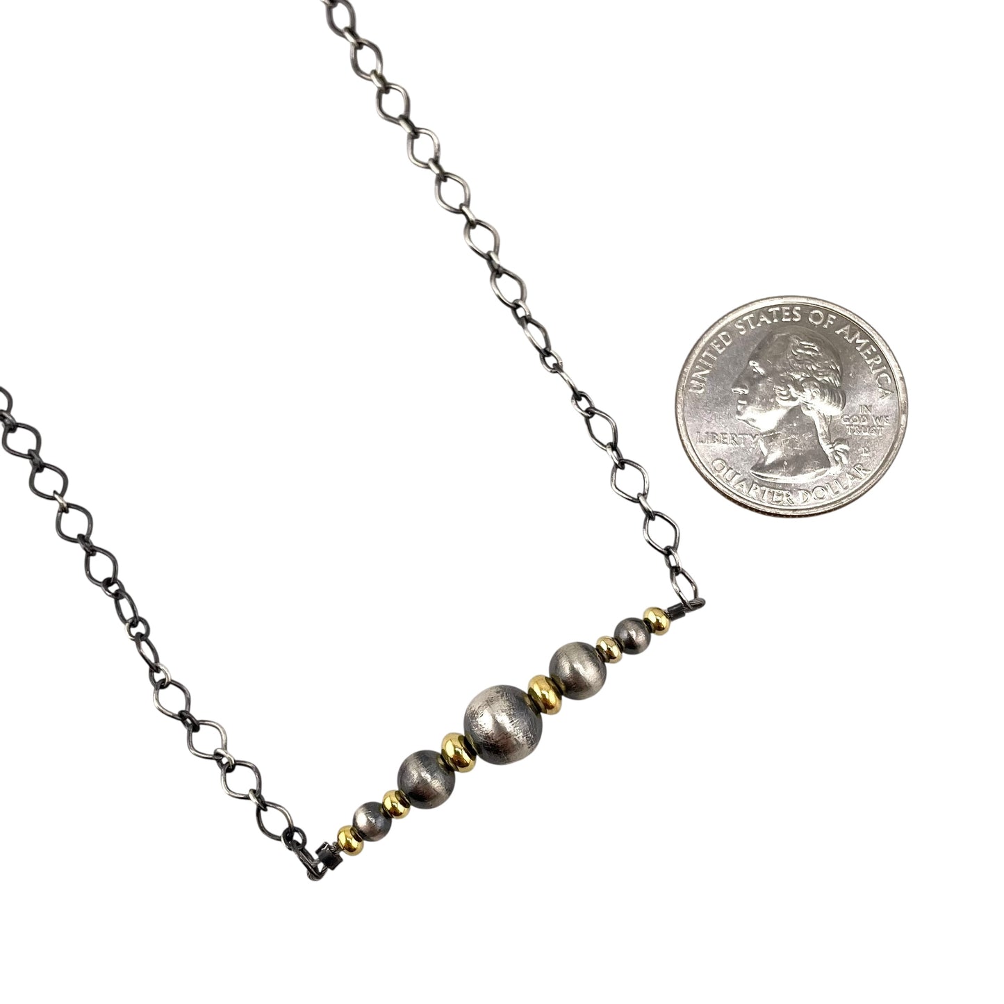 Desert Pearl Graduated Bead Bar Necklace Sterling Silver & 12K Gold Filled