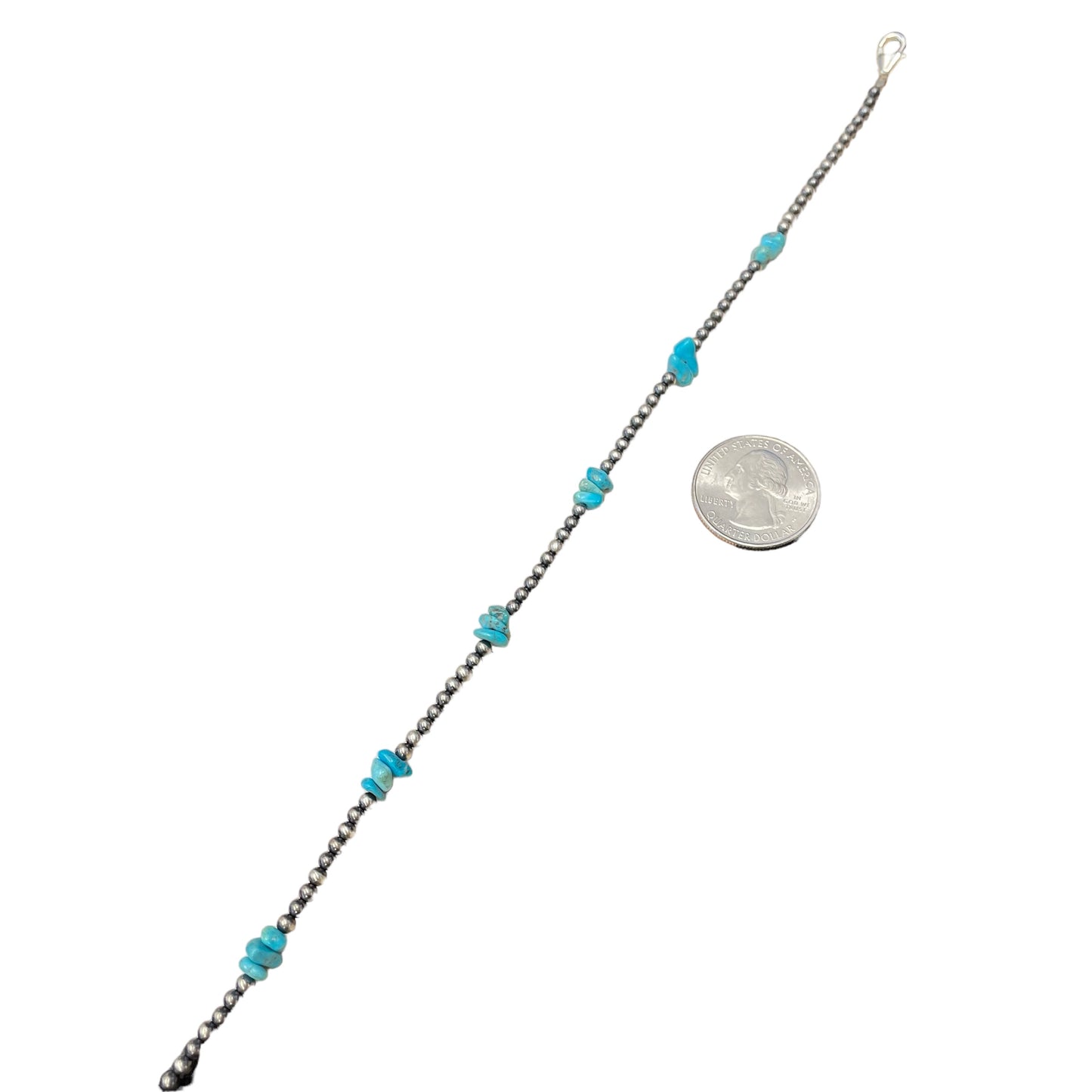 Blue Turquoise Desert Pearl Bead Necklace Sterling Silver